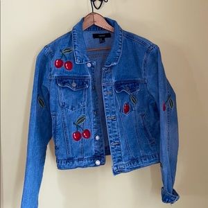 Forever 21 cherry embroidered jean jacket